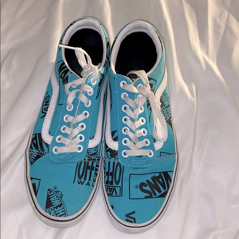 COPY - Vans Old Skool Blue skate shoes with logo repeat